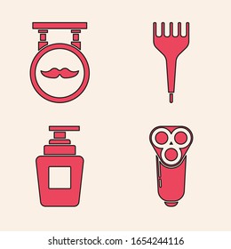 Set Electric razor blade for men, Barbershop, Hairbrush and Bottle of shampoo icon. Vector