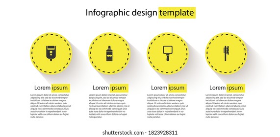 Set Electric razor blade for men, Shaving gel foam, Hand mirror and Hairbrush. Business infographic template. Vector.