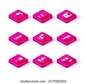 Set Electric razor blade, Shaving gel foam, Classic Barber shop pole, Barbershop chair, Hair dryer, Hairbrush,  and  icon. Vector