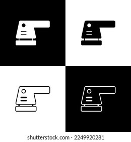 Set Electric sander icon isolated on black and white background. Orbital sander. For floor and wooden planks sanding sandpaper.  Vector