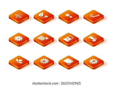 Set Electric saving plug in leaf, Solar energy panel, and sun, Car battery with recycle, Hydrogen filling station,  and car icon. Vector