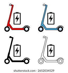 Conjunto de icono de scooter eléctrico, transporte ecológico plano, Ilustración vectorial de vehículos .