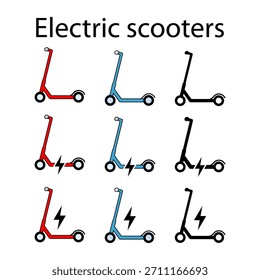 Set of Electric scooter icon, flat eco friendly transport, vehicle vector illustration .