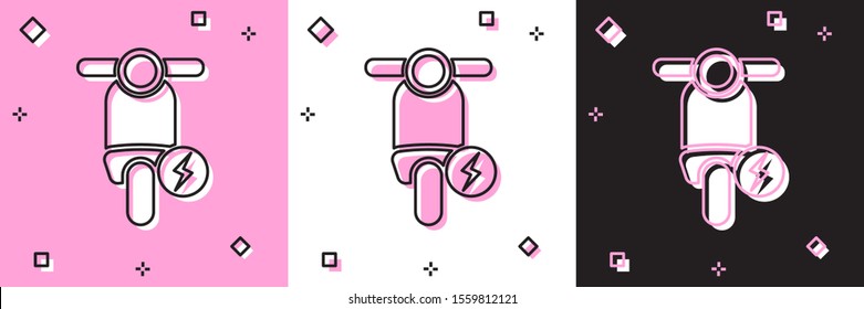 Set Electric scooter icon isolated on pink and white, black background.  Vector Illustration
