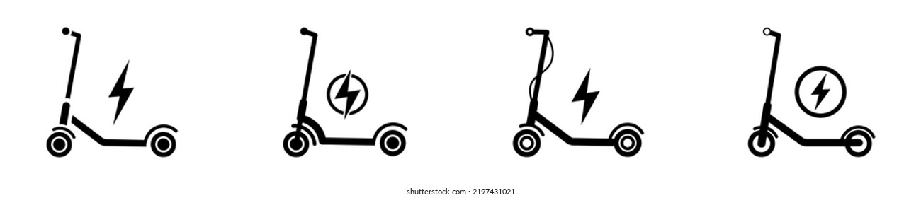 Set of Electric scooter vector icons. Eco transport. Electric scooter and flash. Vector 10 EPS.