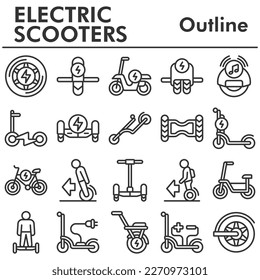 Set, electric scooters icons set - icon, illustration on white background, outline style