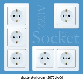 Set of electric sockets. Realistic vector white sockets.