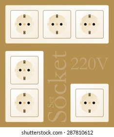 Set of electric sockets. Realistic vector beige sockets.