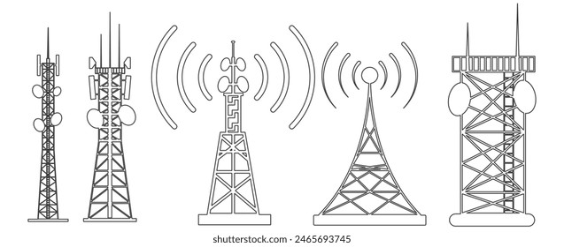 set of Electric tower icon. Outline illustration of electric tower vector icon for web design isolated on white background.7891