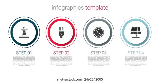 Set Electric tower line, plug, No lightning and Solar energy panel. Business infographic template. Vector