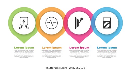 Set Electric transformer, Electric circuit scheme, Electrical panel and Multimeter. Business infographic template. Vector