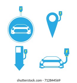Set of electric vehicle EV charging station sign icon vector design.