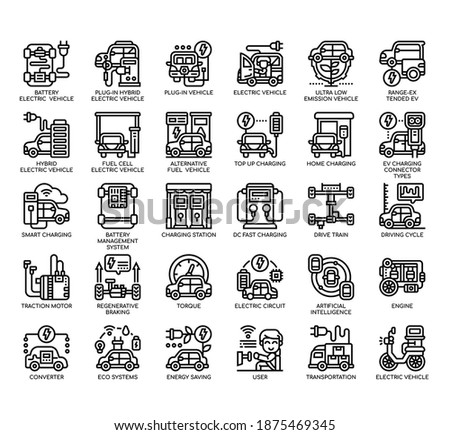 Set of Electric Vehicle thin line and pixel perfect icons for any web and app project. 