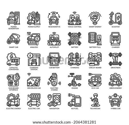 Set of Electric Vehicle thin line icons for any web and app project. 