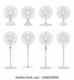 
set of Electric white fan isolated on white background