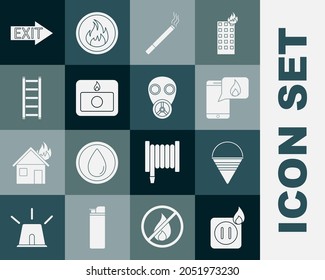 Die elektrische Verdrahtung der Sockel in Feuer, Feuerkegel, Telefon mit Notruf, Zigarette, Alarmanlage, Flucht, Ausfahrt und Gasmaske Symbol. Vektorgrafik