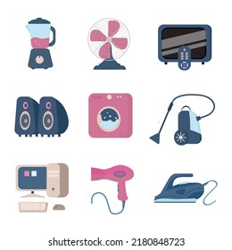 
set of electrical appliances for the home in flat style