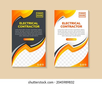 set of electrical contractor service banner use vertical layout with white and black background. yellow orange gradient element design. Flash power shape for space of photo in the bottom.