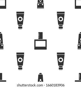 Ajuste el capilar o el afeitador eléctrico, Aftershave y el tubo cosmético Crema o loción en un patrón sin fisuras. Vector