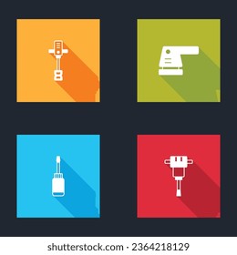 Set Electrical hand concrete mixer, sander, Screwdriver and Construction jackhammer icon. Vector