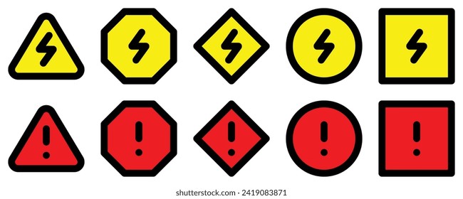 set electrical high volt and alert warning danger sign various shapes alert hazard icon isolated