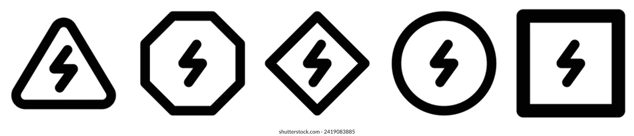 set electrical high volt danger sign of various shapes hazard traffic warning danger icon design vector flat design for website mobile isolated on white Background