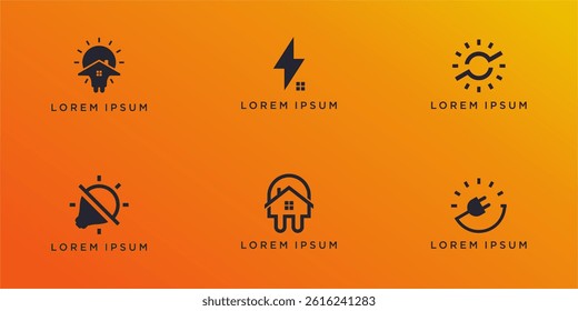 Set electrical house and solar logo