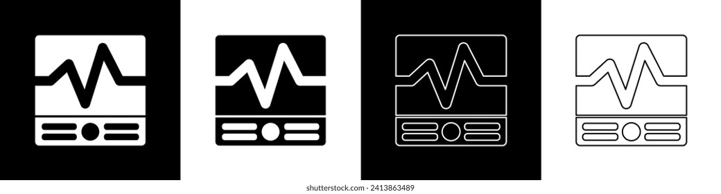 Set Electrical measuring instruments icon isolated on black and white background. Analog devices. Electrical appliances.  Vector Illustration