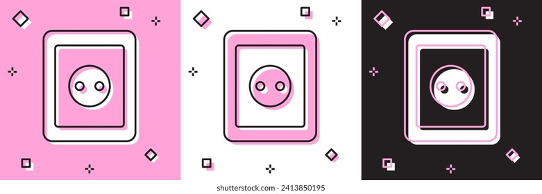 Set Electrical outlet icon isolated on pink and white, black background. Power socket. Rosette symbol.  Vector