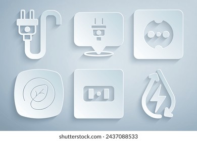 Set Electrical outlet, Location with leaf, Water energy, plug and  icon. Vector