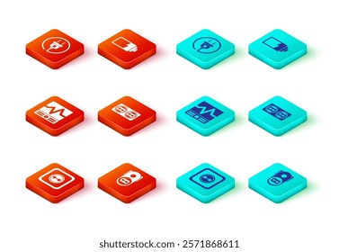 Set Electrical outlet, measuring instruments, Battery charge level indicator and plug icon. Vector