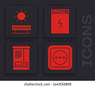 Set Electrical outlet, Solar energy panel and sun, Power bank and Car battery icon. Vector