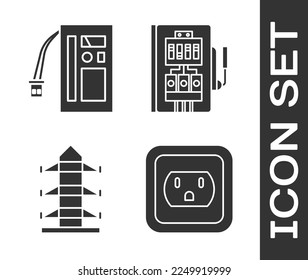 Elektrische Steckdose in den USA, Battery, High-Voltage-Stange-Linie und Electrical Panel Symbol. Vektorgrafik