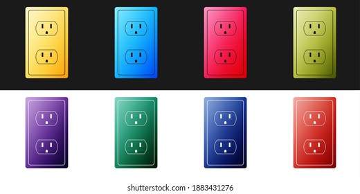Set Electrical outlet in the USA icon isolated on black and white background. Power socket. Vector.