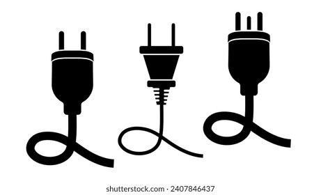 conjunto de enchufes eléctricos, silueta negra aislada