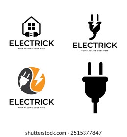 Conjunto de logotipo de enchufe eléctrico. Símbolo de corriente y voltaje.