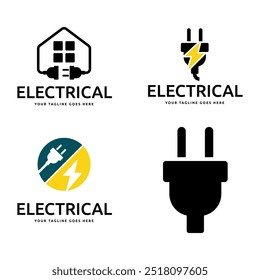 Set of Electrical power plug logo. Current and voltage symbol.