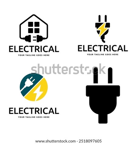 Set of Electrical power plug logo. Current and voltage symbol.