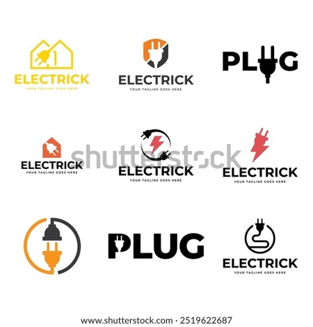 Set of Electrical power plug logo. Current and voltage symbol.