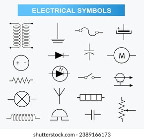 Set of electrical symbols on white background. Science vector illustration
