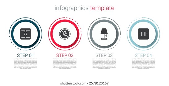 Set Electrical transformer, No lightning, Table lamp and Electrolytic capacitor. Business infographic template. Vector