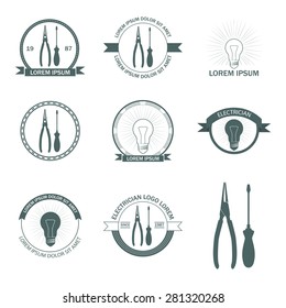 Set of electrician logo. Emblems collection made in vector. Design elements can be used for logos construction companies.
