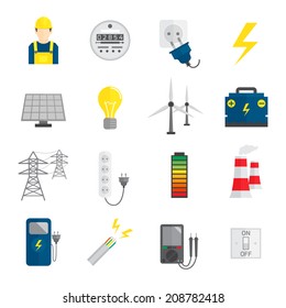 Set of electricity energy accumulator icons in flat style vector illustration