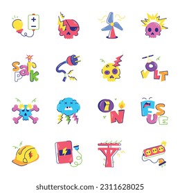 Set of Electricity Flat Stickers 

