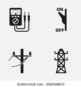 Set Of Electricity Flat Vector Icon.