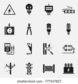 Set of electricity flat vector icon.