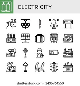 Set of electricity icons such as Storage tank, Power plant, Lamp, Idea, Table lamp, Panel, Power transformer, Solar panel, Floor lamp, Rubber land, Petroleum, Street light , electricity