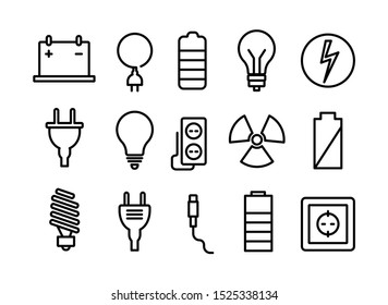 Set of electricity icons thin line. Vector illustration.
