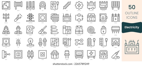 Set of electricity icons. Thin linear style icons Pack. Vector Illustration