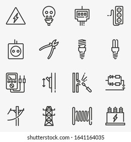 Set of electricity line black and white vector icon.